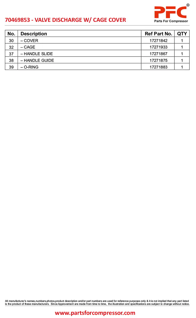 Valve Discharge W-Cage Cover 70469853 Replacement - Master