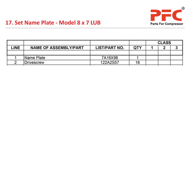 Name Plate IR 8 X 7 ESV LUB Compressor Parts - Master